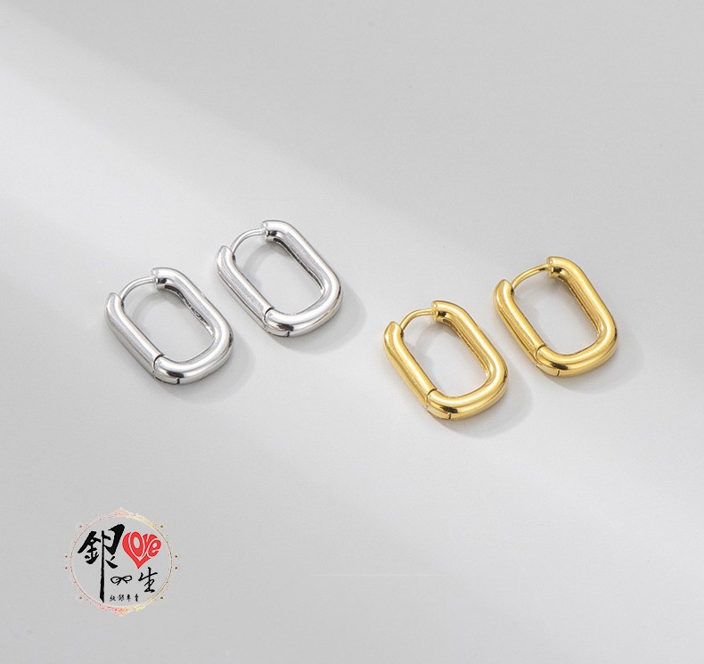 s925純銀 橢圓素面 個性 耳扣式 耳環