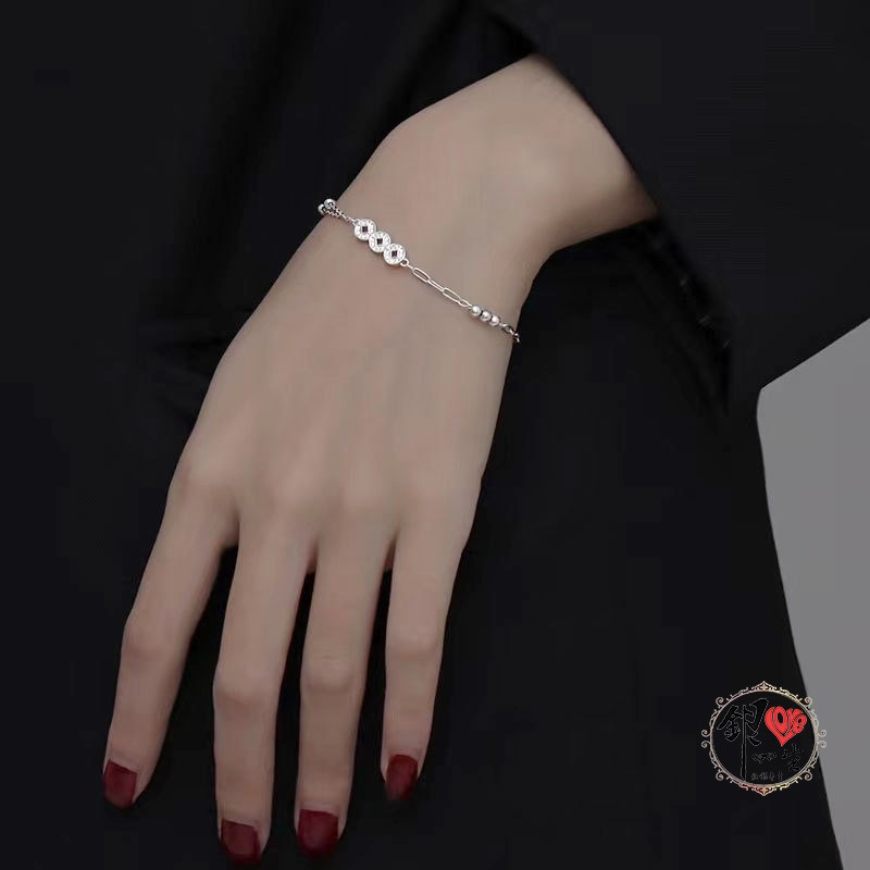 s925純銀 不對稱 雙層 銅錢造型 招財 好運 手鍊