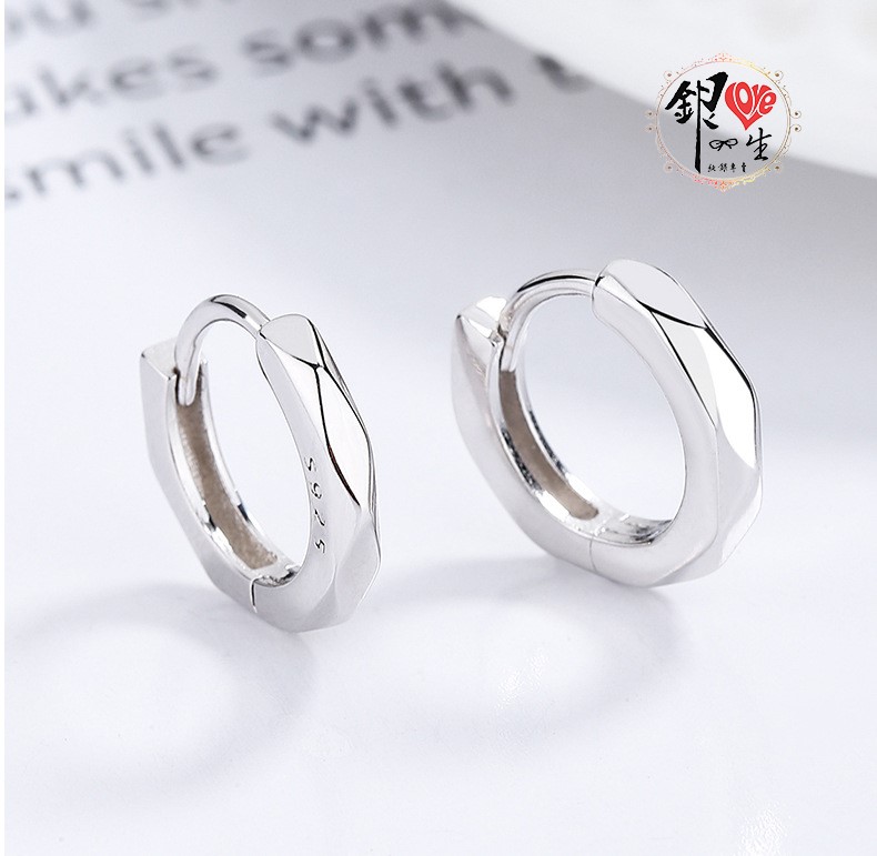 s925純銀  光亮切面 耳扣式 耳環 