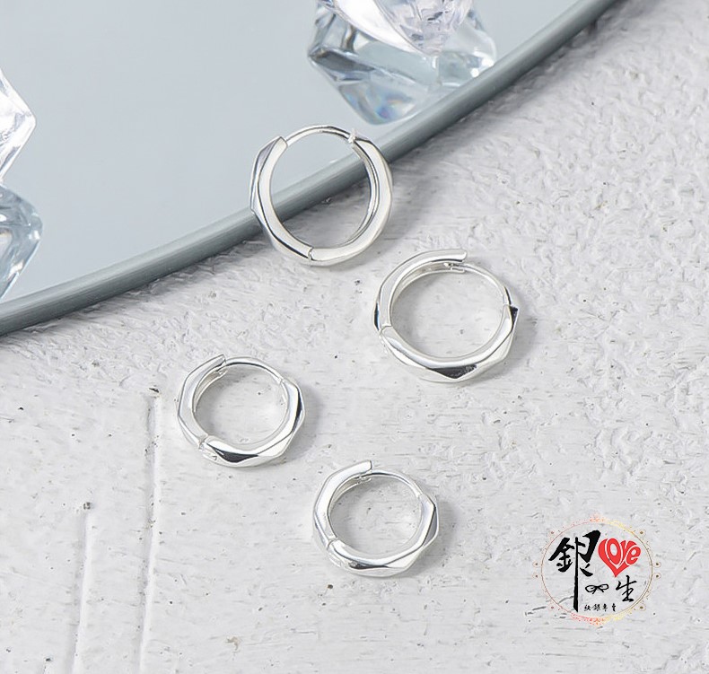 s925純銀  光亮切面 耳扣式 耳環 