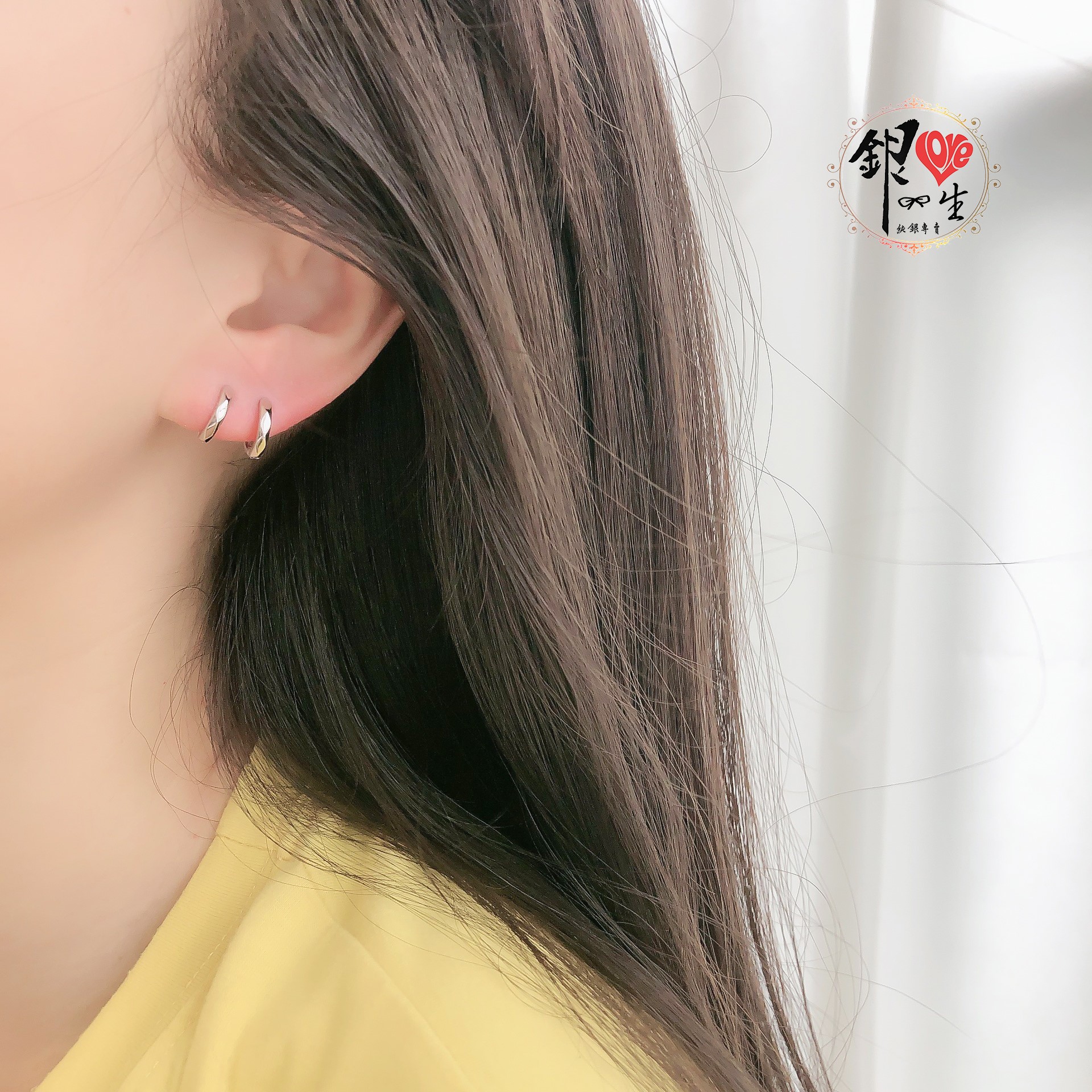 s925純銀  光亮切面 耳扣式 耳環 