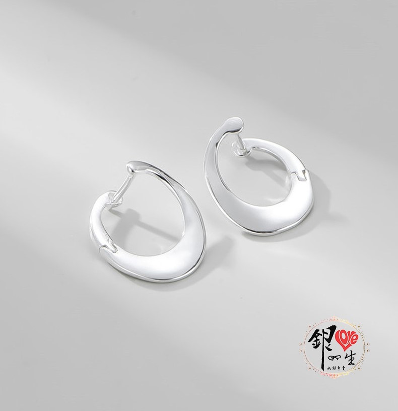 s925純銀  歐美 紐曲片狀造型 耳扣式 耳環