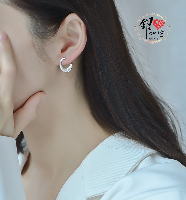 s925純銀  歐美 紐曲片狀造型 耳扣式 耳環