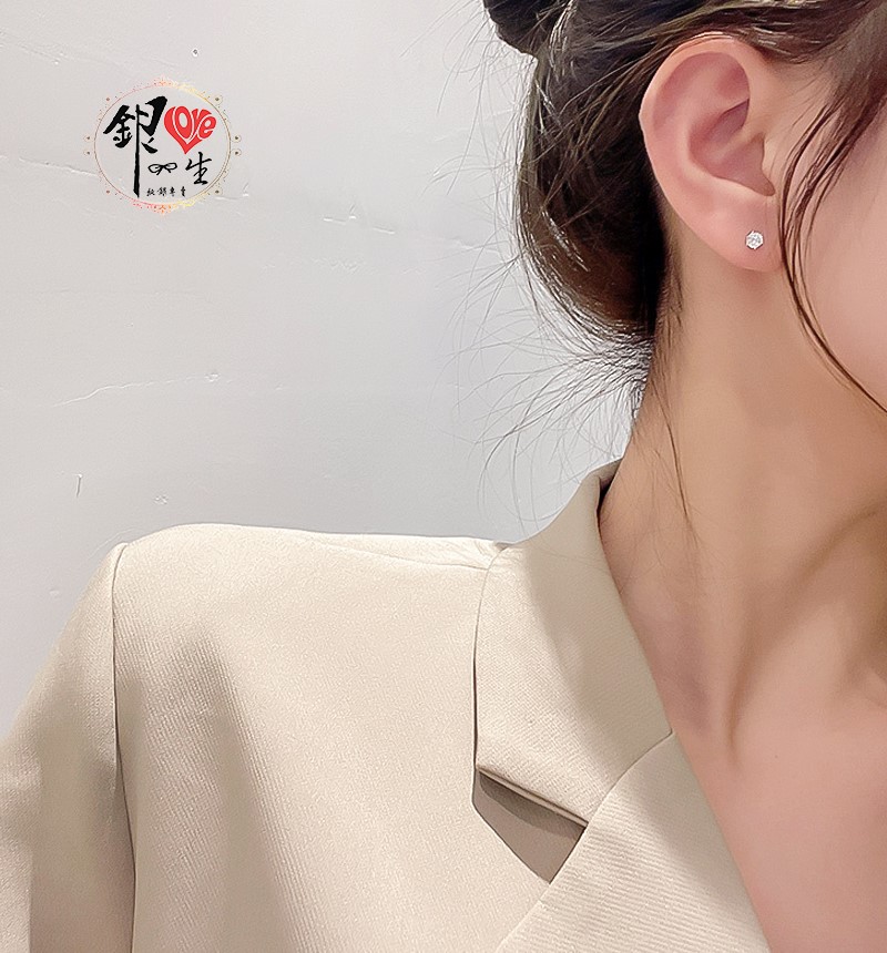 s925純銀 小光珠 簡約 高爪鑲 閃鑽 耳釘式 耳環
