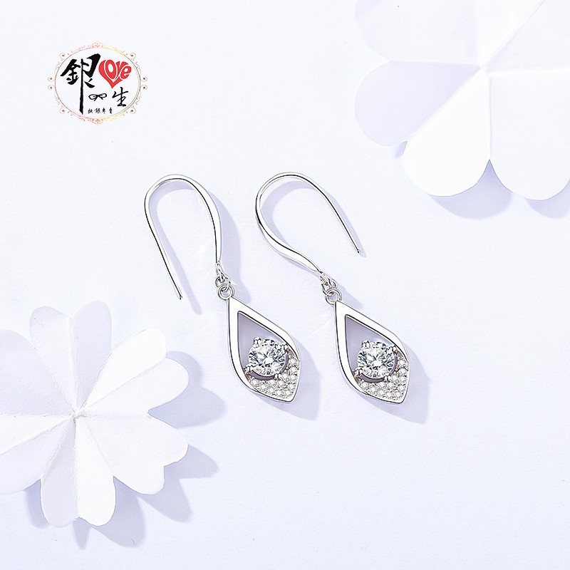  s925純銀 水滴 奢華 超閃 耳鈎式 耳環 