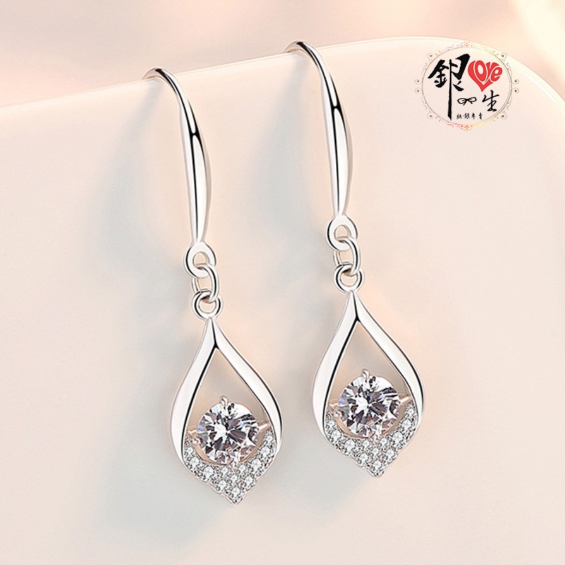  s925純銀 水滴 奢華 超閃 耳鈎式 耳環 