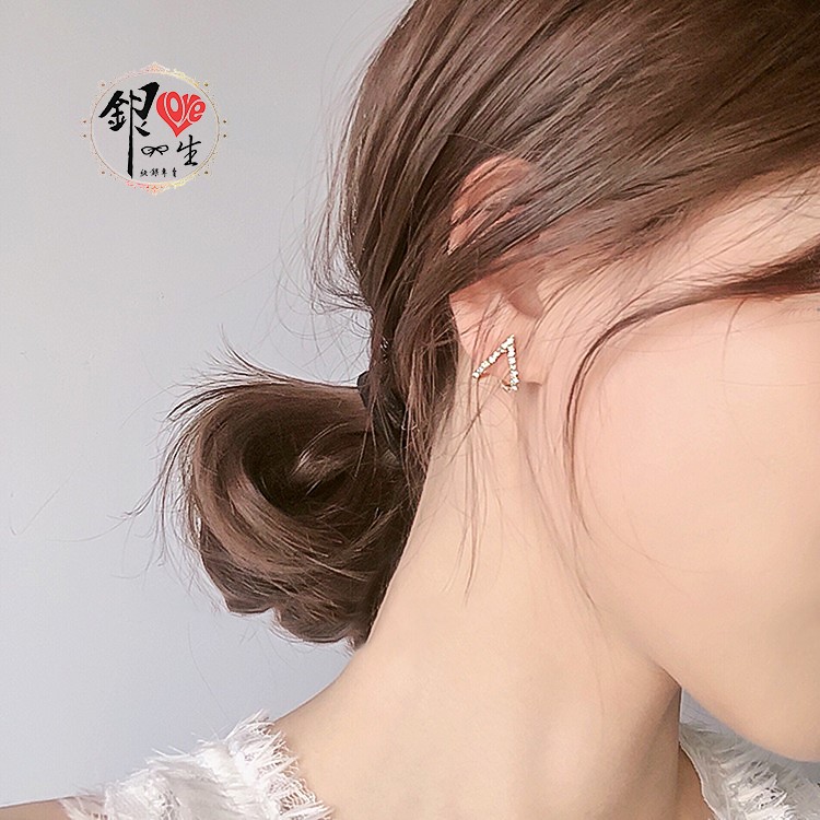 s925純銀  滿鑽 三角浮誇  耳針式 耳環 