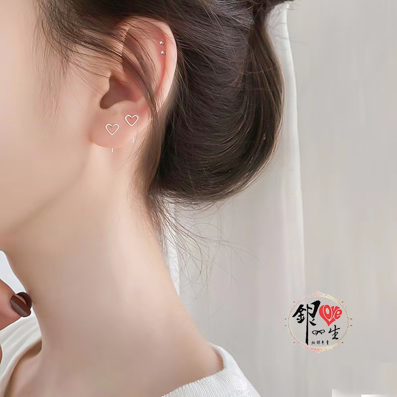s925純銀 簡約愛心 掛勾式 耳環
