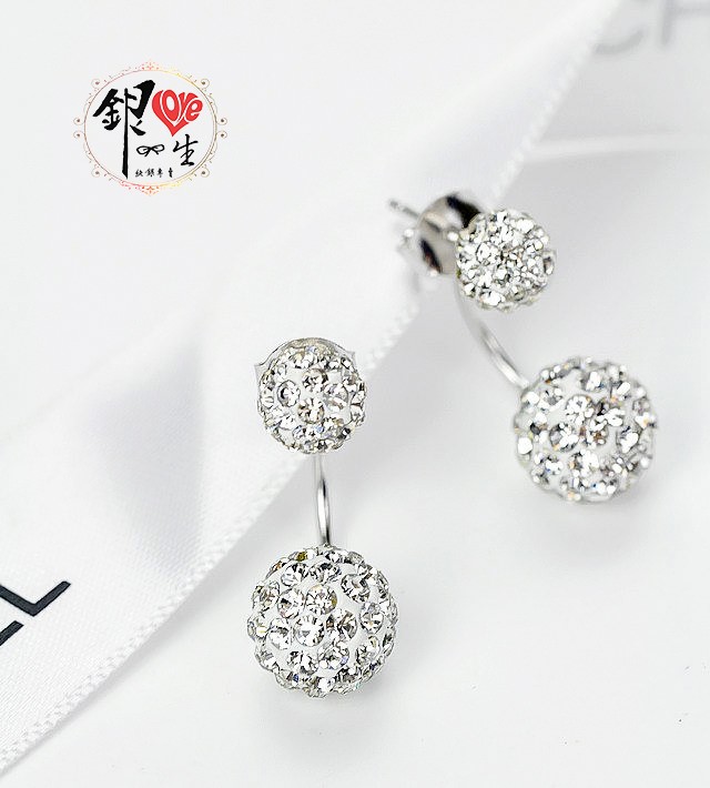 s925純銀耳環  香巴拉 滿鑽 超閃 雙戴式 耳環