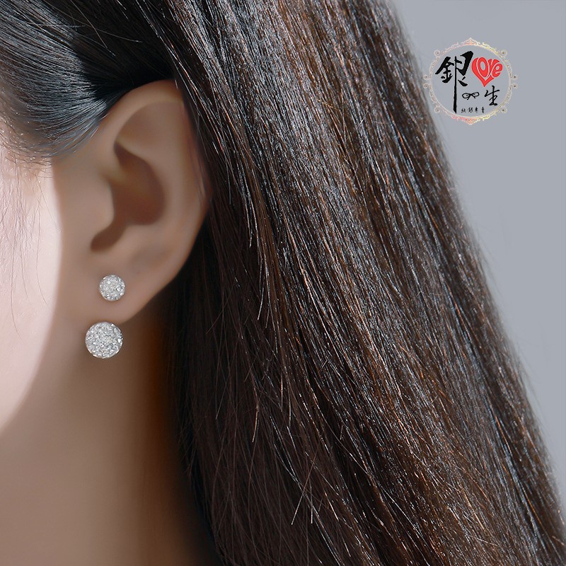 s925純銀耳環  香巴拉 滿鑽 超閃 雙戴式 耳環