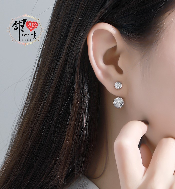 s925純銀耳環  香巴拉 滿鑽 超閃 雙戴式 耳環