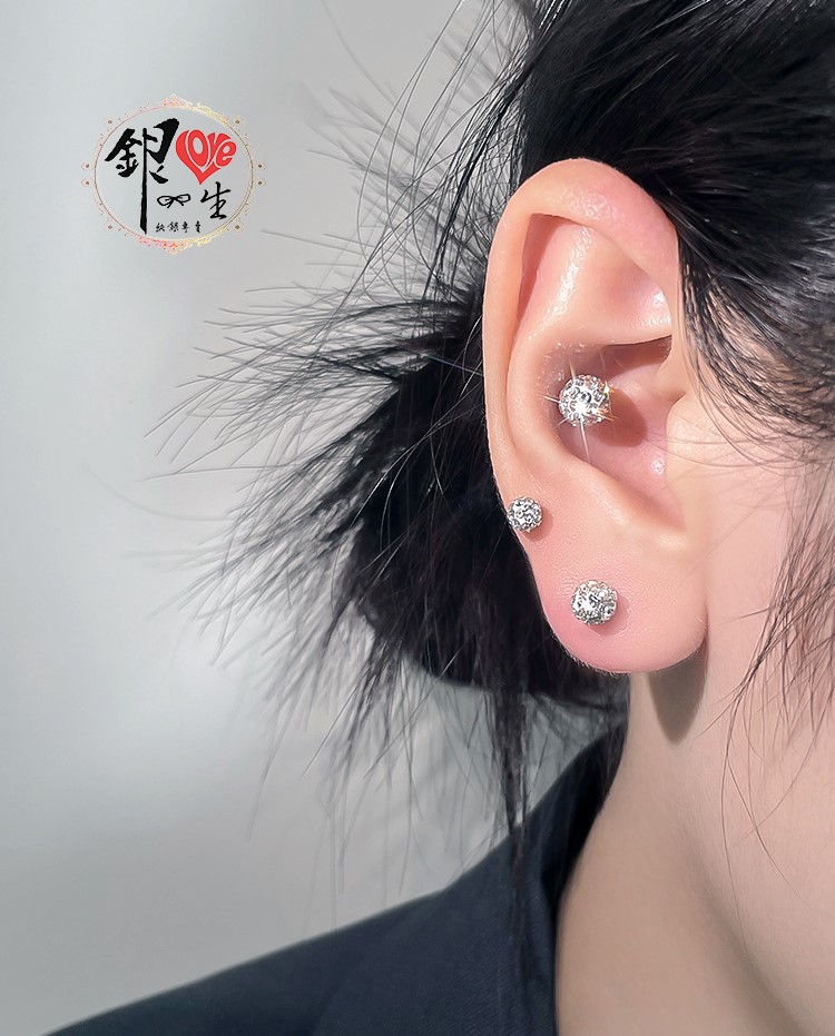 s925純銀耳環  香巴拉 滿鑽 超閃 耳釘式 耳環