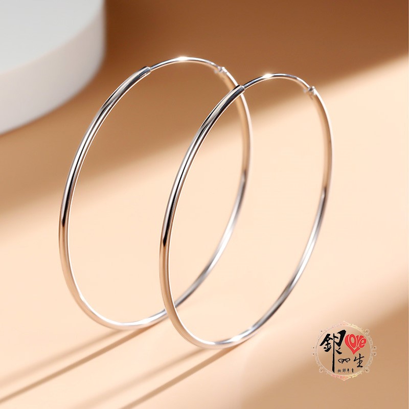 s925純銀 細款 超大圈 耳扣式 耳環 