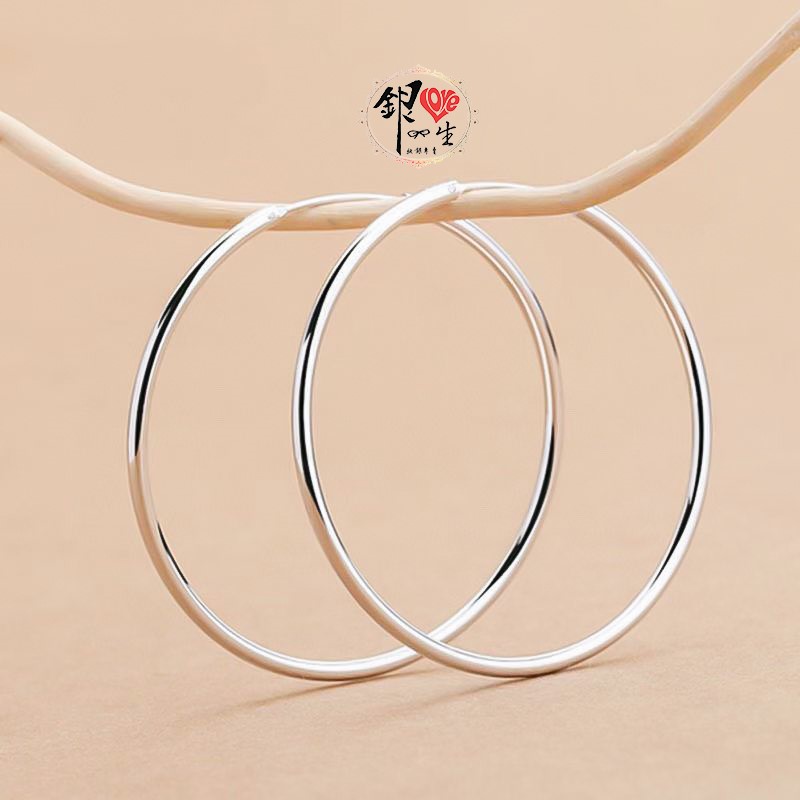 s925純銀 細款 超大圈 耳扣式 耳環 