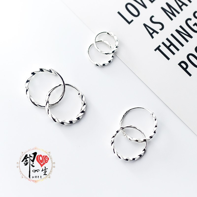 s925純銀 簡約麻花 耳扣式 耳環