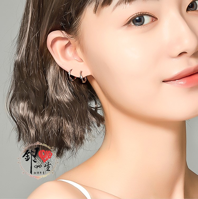 s925純銀 簡約麻花 耳扣式 耳環