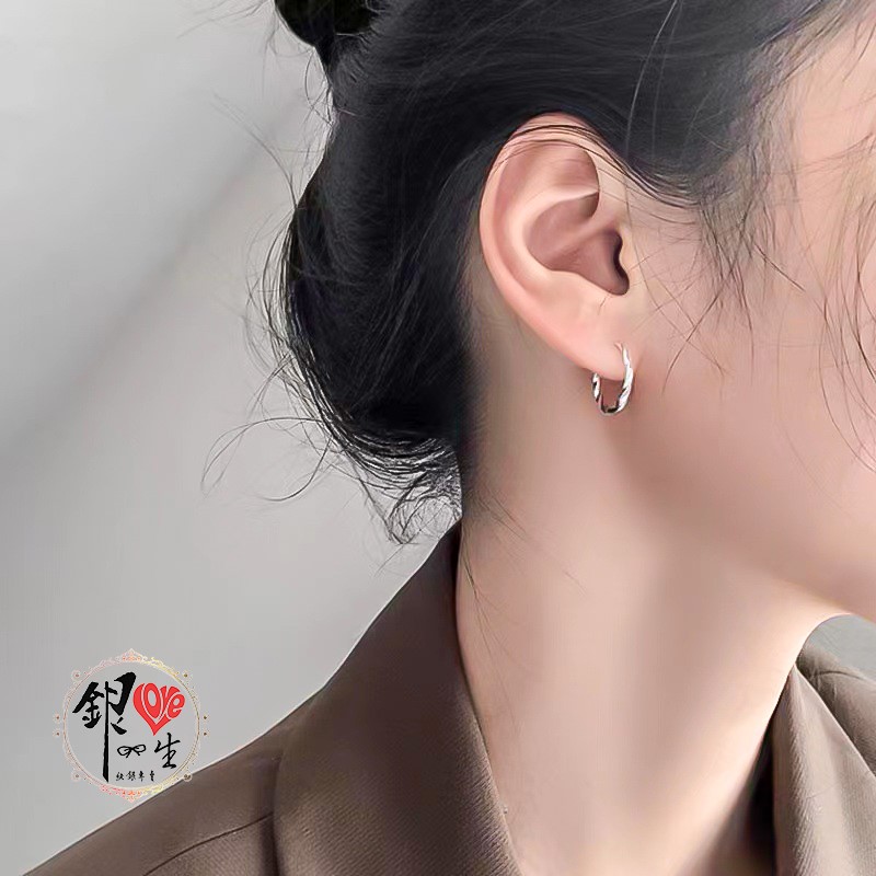 s925純銀 簡約麻花 耳扣式 耳環