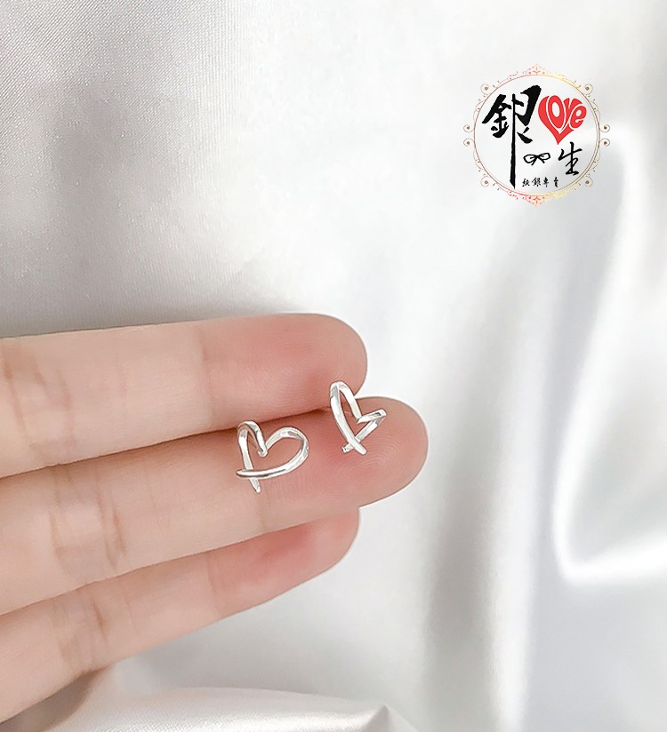 s925純銀  簡約簍空 愛心 耳釘式 耳環