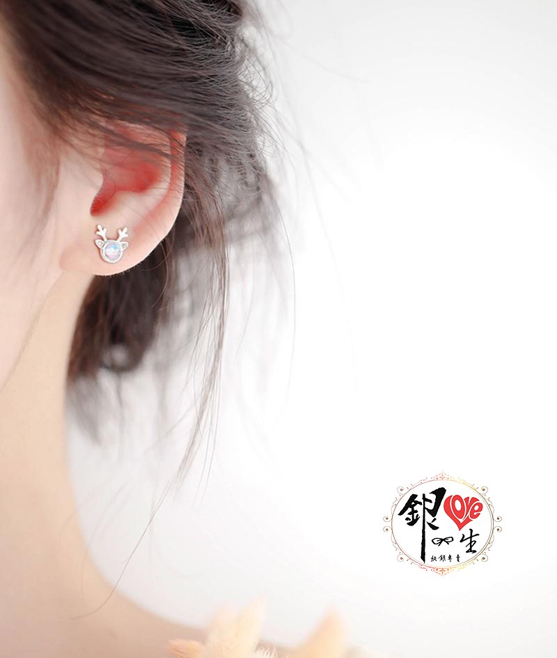 s925純銀耳釘  一鹿有你 月光石 耳釘式 耳環