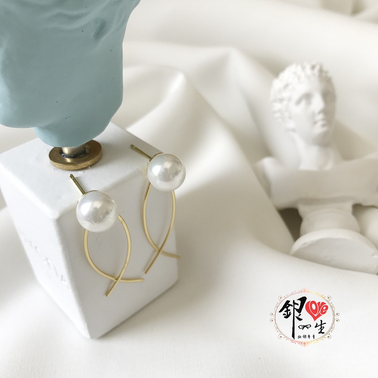 s925純銀 貝珠 魚尾造型 耳釘式 耳環