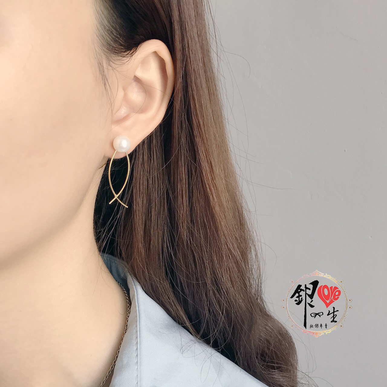 s925純銀 貝珠 魚尾造型 耳釘式 耳環