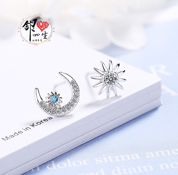 s925純銀耳釘 星星月亮 耳釘式 耳環