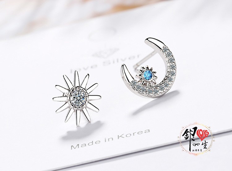 s925純銀耳釘 星星月亮 耳釘式 耳環