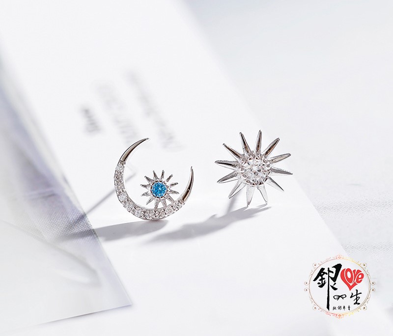 s925純銀耳釘 星星月亮 耳釘式 耳環