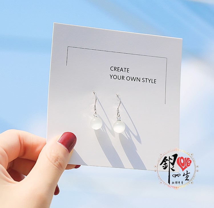 s925純銀 簡約 貓眼石 耳鈎式 耳環