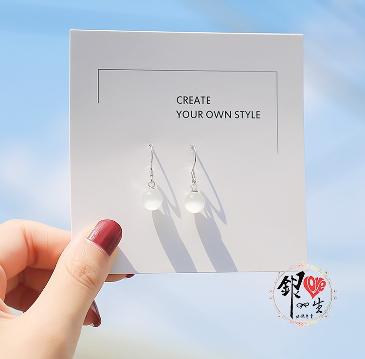 s925純銀 簡約 貓眼石 耳鈎式 耳環