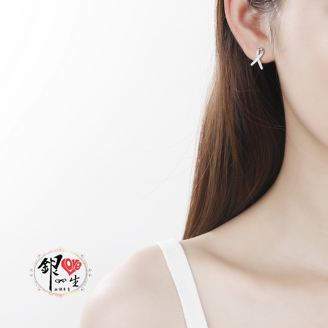 s925純銀 平安結 交叉 滿鑽 耳釘式 耳環