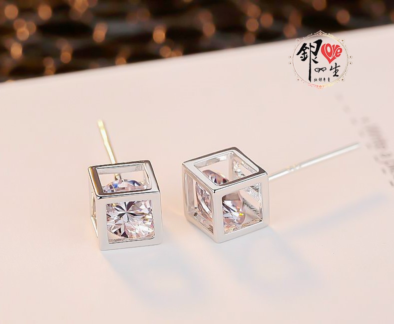 s925純銀 立方造型 璀璨 閃耀 耳釘式 耳環