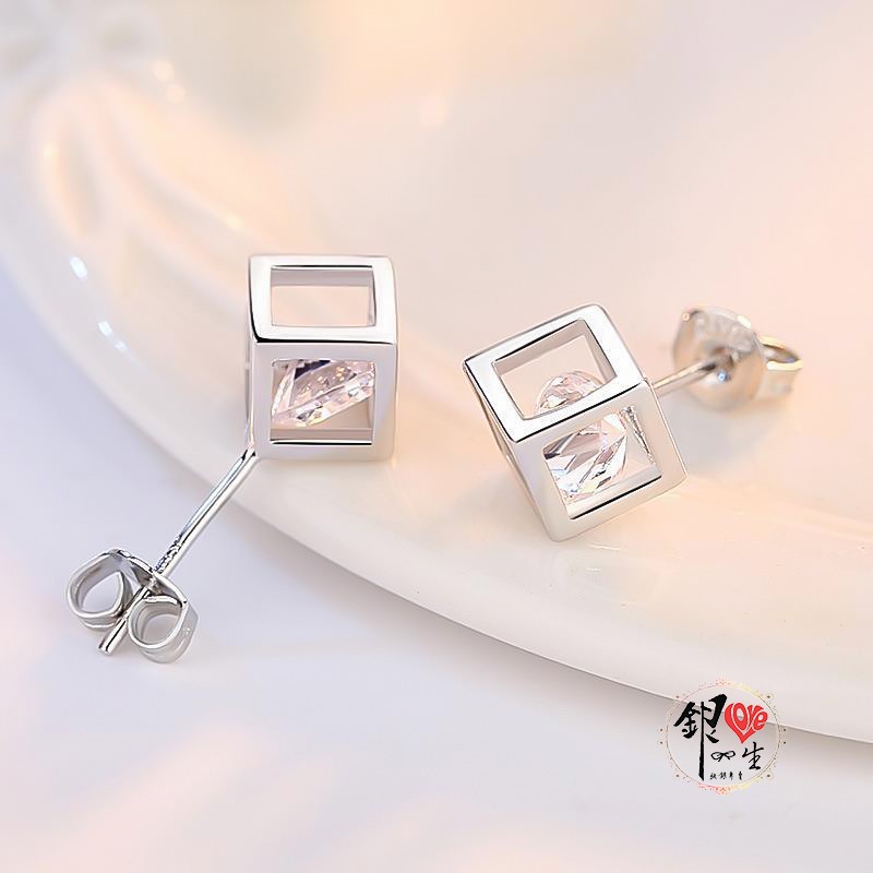 s925純銀 立方造型 璀璨 閃耀 耳釘式 耳環