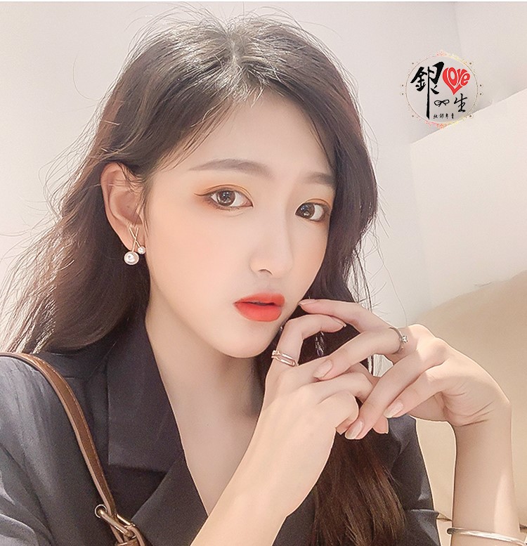  s925純銀 貝珠 金色交織 耳釘式 耳環