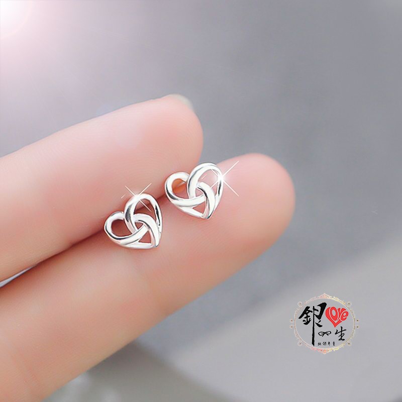s925純銀  簡約交織 愛心 耳釘式 耳環