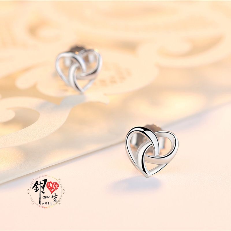 s925純銀  簡約交織 愛心 耳釘式 耳環