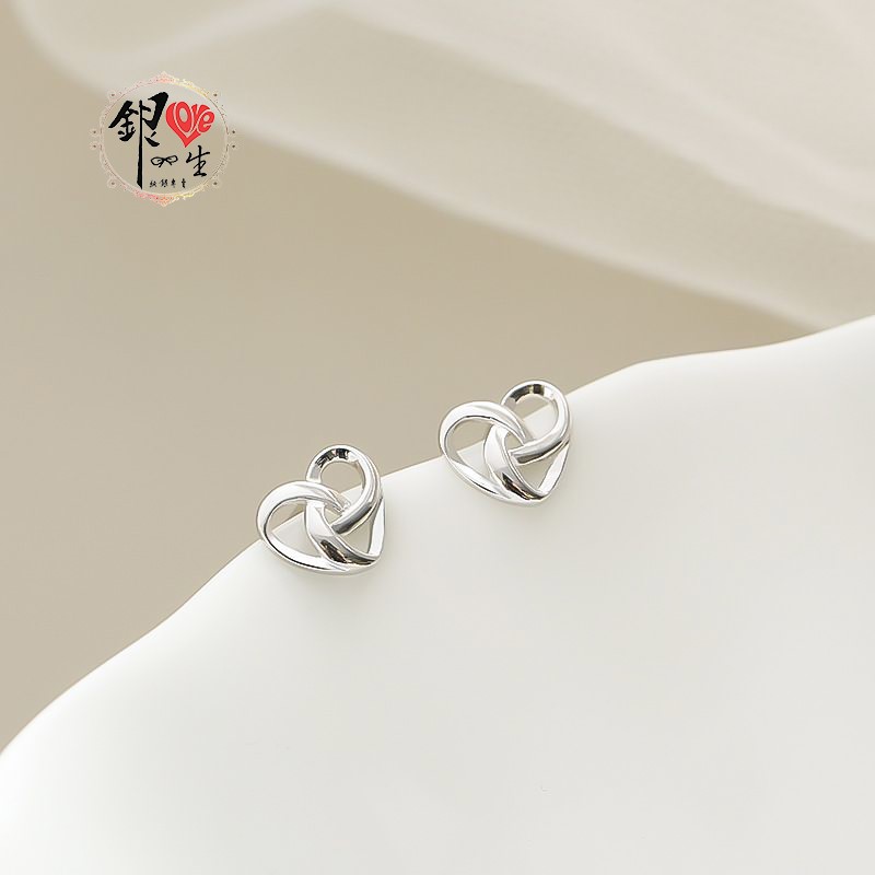 s925純銀  簡約交織 愛心 耳釘式 耳環