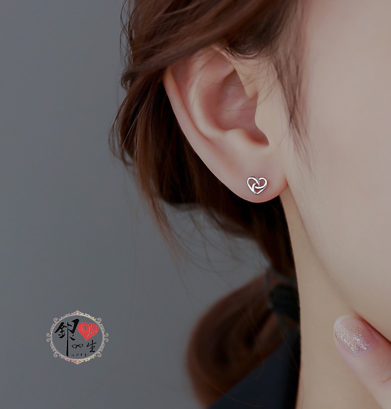 s925純銀  簡約交織 愛心 耳釘式 耳環