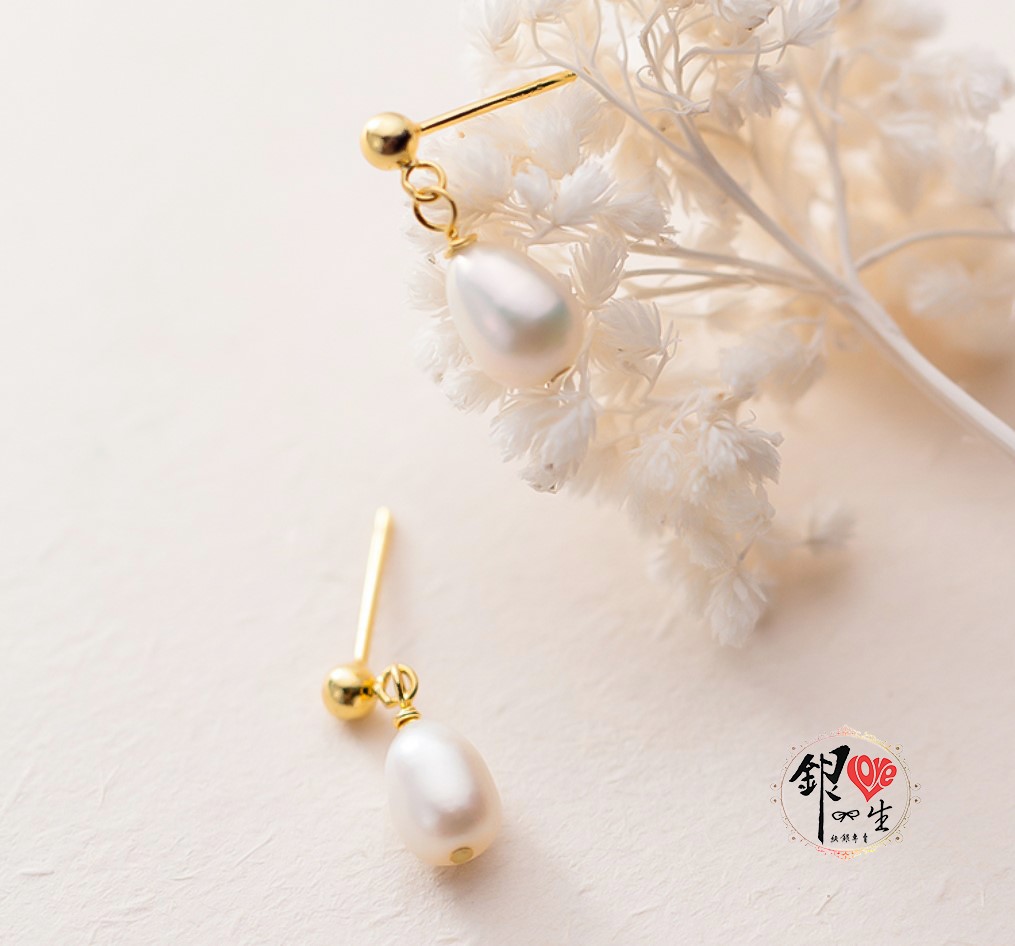 s925純銀 天然珍珠  垂墜 耳針式 耳環