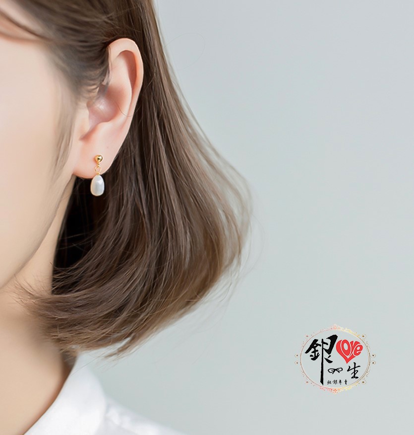 s925純銀 天然珍珠  垂墜 耳針式 耳環