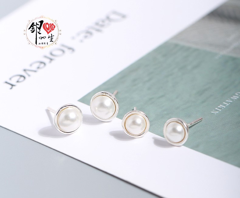 s925純銀 半圓貝珠 耳釘式 耳環