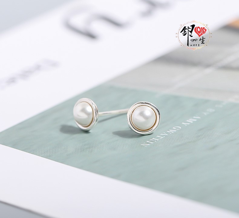s925純銀 半圓貝珠 耳釘式 耳環
