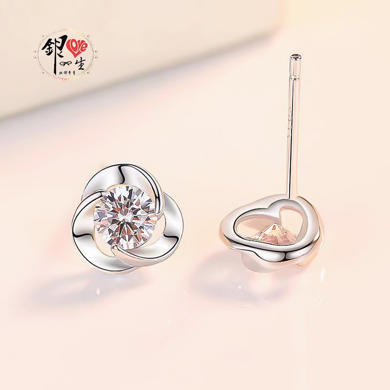 s925純銀 三葉草造型 幸運 閃耀 耳釘式 耳環