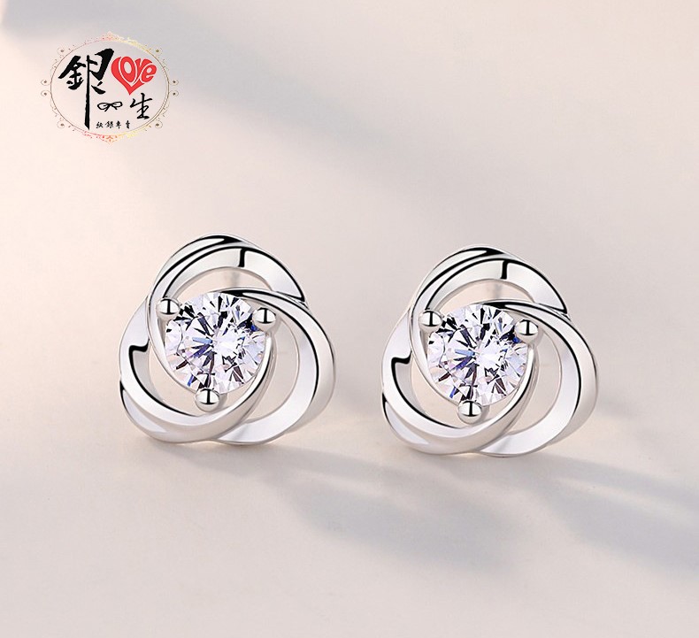 s925純銀 三葉草造型 幸運 閃耀 耳釘式 耳環