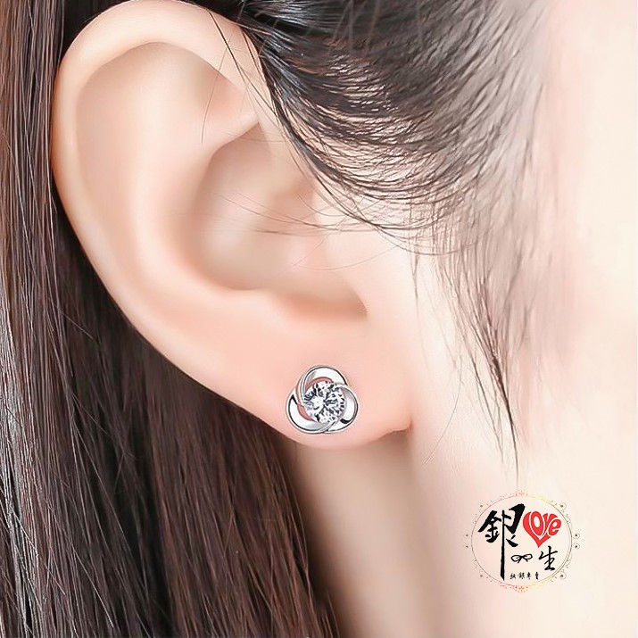 s925純銀 三葉草造型 幸運 閃耀 耳釘式 耳環