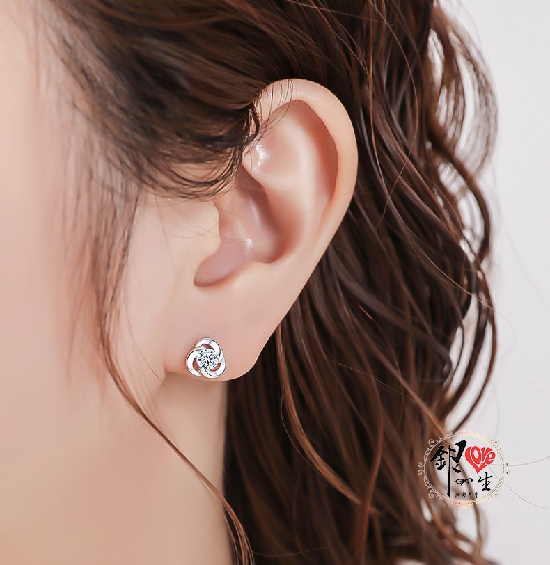 s925純銀 三葉草造型 幸運 閃耀 耳釘式 耳環