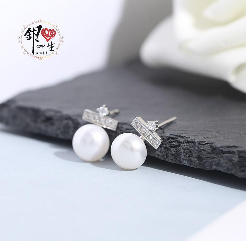 s925純銀 天然珍珠 土星環 耳針式 耳環