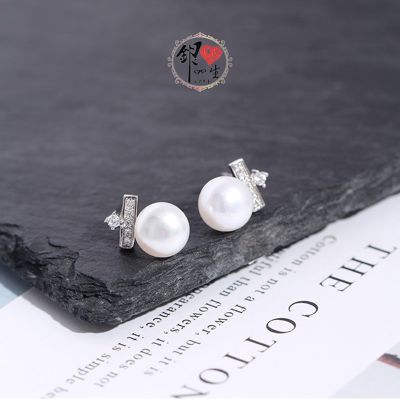 s925純銀 天然珍珠 土星環 耳針式 耳環