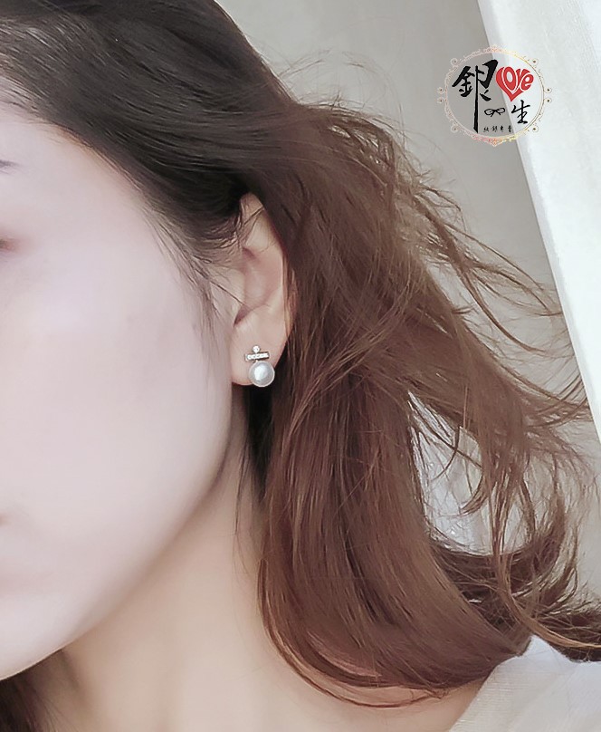 s925純銀 天然珍珠 土星環 耳針式 耳環