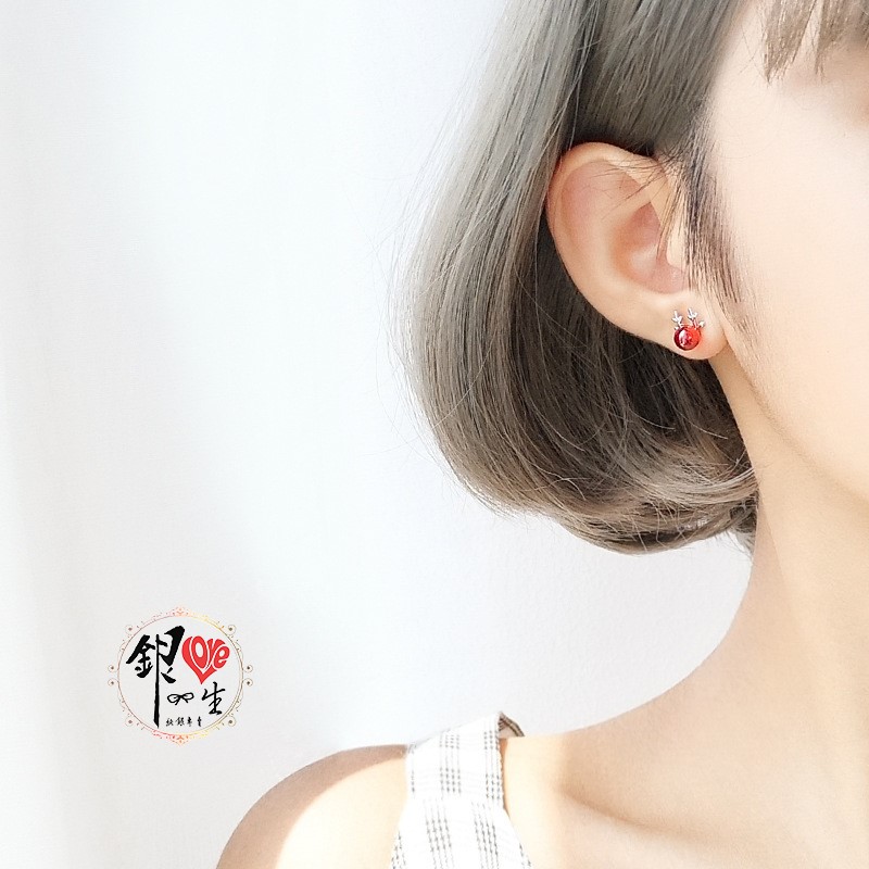 s925純銀  一鹿有你 紅石榴石 耳釘式 耳環
